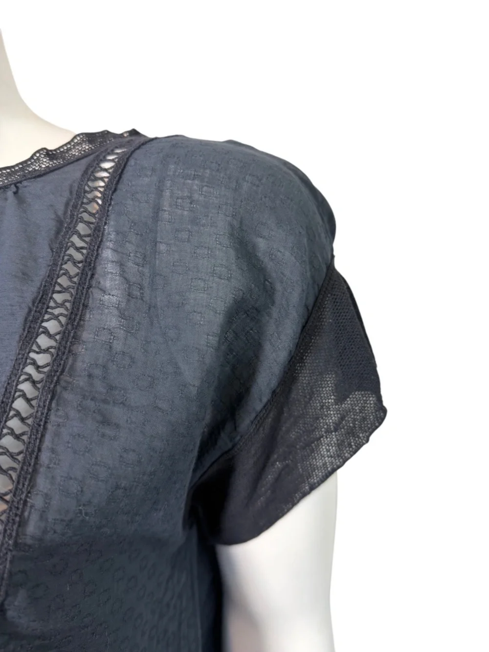 Pomandère Cotton Linen Lace Trim Cap Sleeve Blouse Size 40